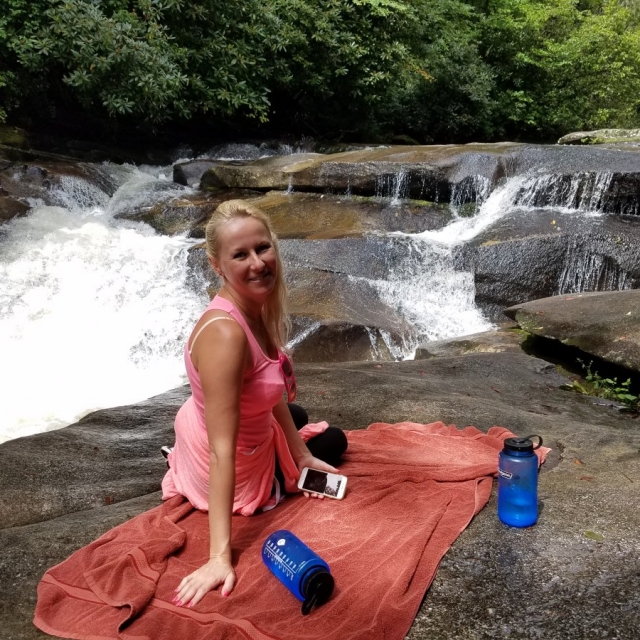 Guest relaxing on a Waterfall Tour near Asheville NC