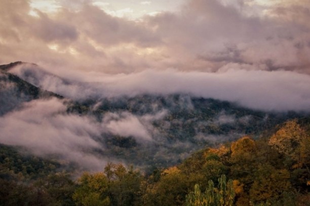 Misty clouds visible from the Blue Ridge Parkway