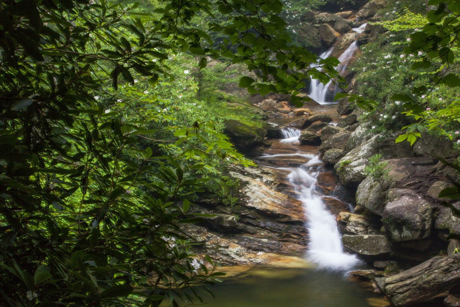 a large waterfall in a forest